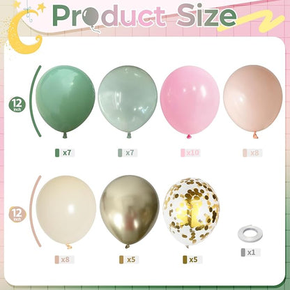 Sage Green and Pink Balloons, Dusty Green Pastel Pale Pink Light Orange Ivory - Image 2