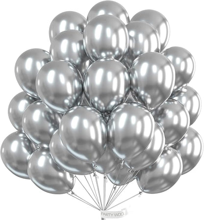 PartyWoo Silver Balloons 50pcs Latex Helium Balloons 12 Inch | Birthday Wedding by PartyWoo