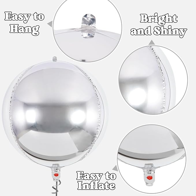 Metallic Silver Balloons, 22 Inch Large Sphere Round Balloons - Image 5