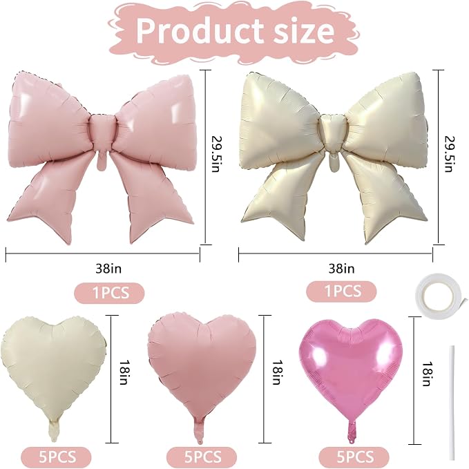 Vuzvuv Pink White Bow Heart Balloons Set, Anniversary, Bridal Shower（Mix Colors） - Image 2