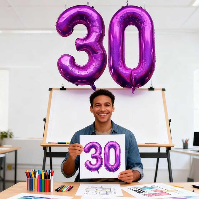 Laser Hot Pink Number 30 Balloons 40 Inch Giant Number Pink 30 Foil Mylar - Image 5