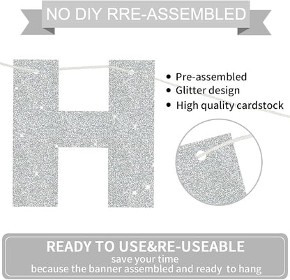 BEISHIDA Pre-Strung Glitter Silver Happy Birthday Banner Party Sign Decor | NO - Image 2