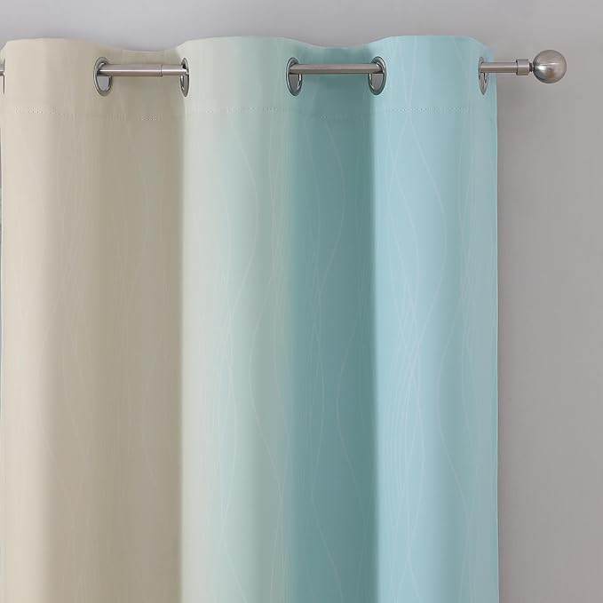 Beige and Aqua Ombre Blackout Curtains 45 Inch Length 2 Panels, Full Room - Image 4