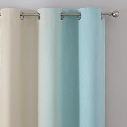 Beige and Aqua Ombre Blackout Curtains 45 Inch Length 2 Panels, Full Room - Image 4