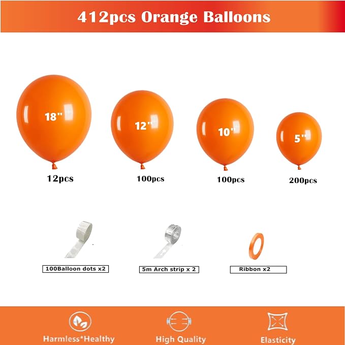 412pcs Orange Balloons 18 12 10 5 Inch Orange Balloon Garland Arch Kit - Image 2