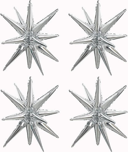 TONIFUL 4 Pcs Explosion Star Balloons Silver Foil Balloon Party Decorations | by TONIFUL