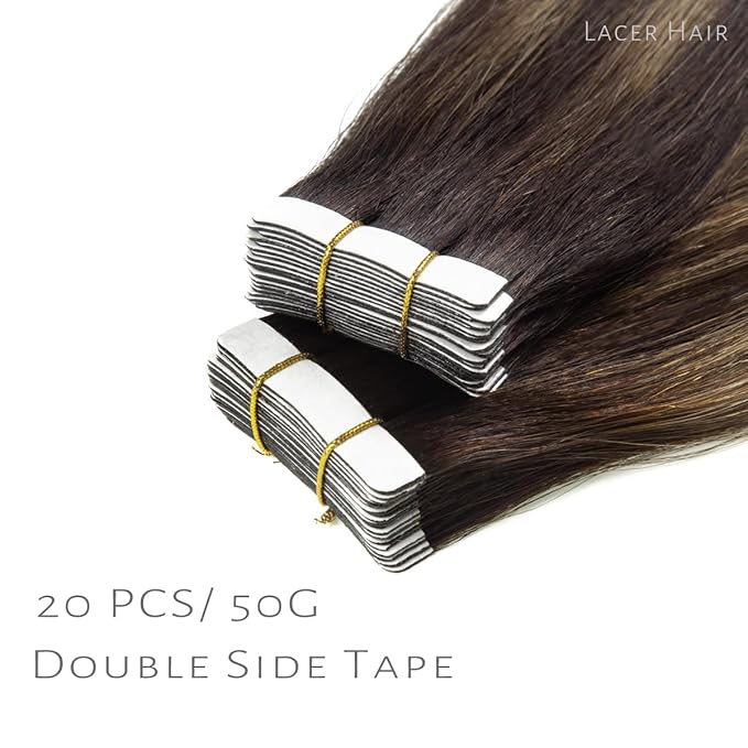 Lacer Invisible Tape in Hair Extensions Human Hair 12 Inch Ombre Color Darkest Brown Fading to Chestnut Brown B#2/6 Remy Human Hair Tape in Extensions 30g 20 Pcs