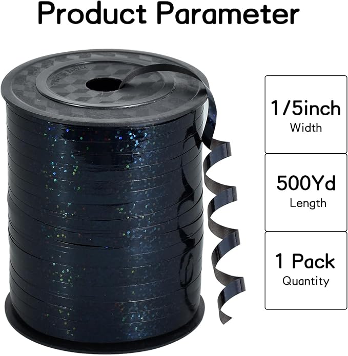 BEISHIDA 500 Yards Black Ribbon Crimped Curling Shiny Metallic Balloon String - Image 3