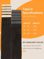DOORES Tape in Hair Extensions Real Human Hair, Light Dark Brown 16 Inch 25g 10pcs, Human Hair Extensions Tape in Natural Hair Straight Hair Extensions Remy