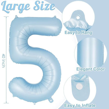 Light Blue Number 5 Balloon, 40 Inch Big Large Foil Number Balloons, Giant - Image 3