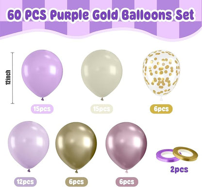 Paready 60pcs Metallic Gold Purple Balloons Set, 12 Inch Pastel Purple - Image 3
