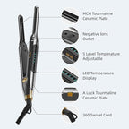 Small Flat Iron 3/10'' Pencil Flat Irons for Short Hair,Pixie Cut & Bangs,Skinny Hair Straightener for Edges with LED Display,Travel Hair Straightener with Dual Voltage,Auto Shut Off（Gray）