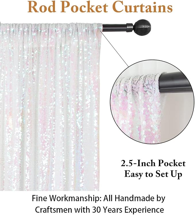 ShinyBeauty 7FTX7FT Iridescent White Sequin Backdrop | Glitter Wedding Photo - Image 3
