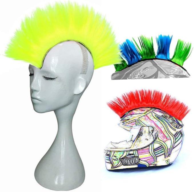 Helmet Mohawk Wig Adhesive Mohawk for Motorcycle Bicycle Ski Snowboard Helmet Hair Patches Skinhead Costumes Wig Cosplay Wig (Helmet not Included)