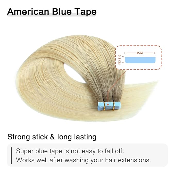 SUYYA Tape in Hair Extensions Human Hair Balayage Ash Blonde to Medium Blonde and Platinum Blonde 20 Inch 50g/pack 20pcs Straight Seamless Skin Weft Tape in Real Hair Extensions(20inch #P22/60/T18)