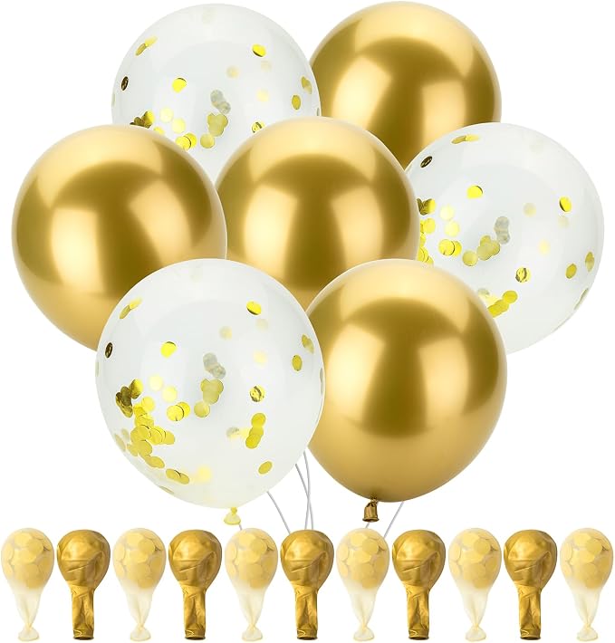 Mr. Pen- Gold Confetti Balloons, 12 Inch, 54 Pack | Latex Metallic Gold Balloons by MrPen