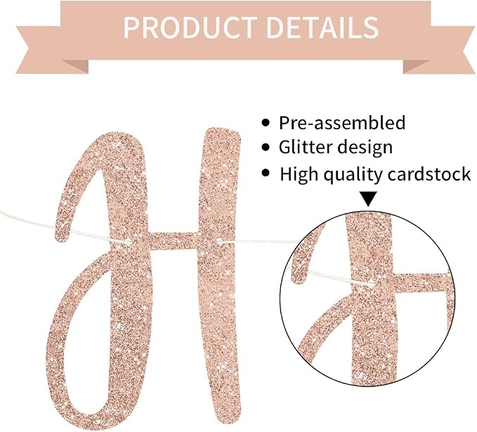 BEISHIDA Pre-Strung Rose Gold Happy Retirement Banner Party Decoration | Glitter - Image 3
