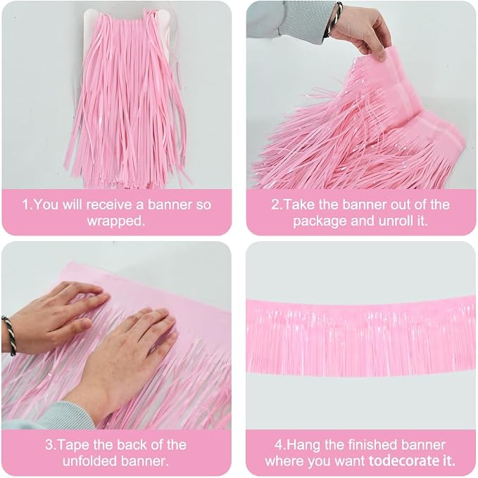 BEISHIDA Macaron Pink Fringe Garland Banner 30ft Wall Tinsel Foil Streamers | - Image 3
