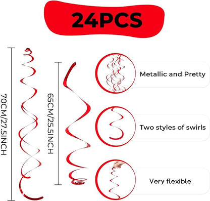 24 PCS Red Hanging Swirl, Sparkle Ceiling Hanging Decorations, Plastic Streamer - Image 6