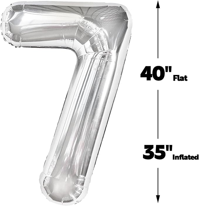 Silver Number 7 Balloon 40 inch, Balloon numbers party supplies, deco photo - Image 2
