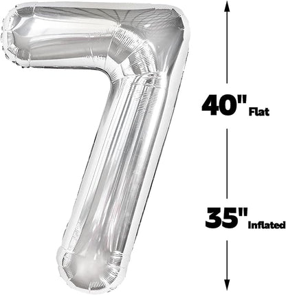 Silver Number 7 Balloon 40 inch, Balloon numbers party supplies, deco photo - Image 2