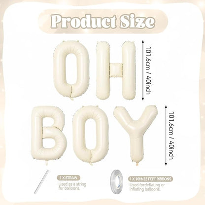 40 Inch Beige Oh Boy Balloons, Large Cream White OH BOY Balloon Letters - Image 2