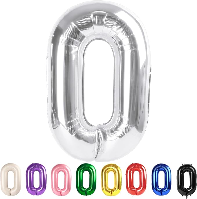 Big Number 0 Balloons Silver Birthday Party Decorations by Mluchee