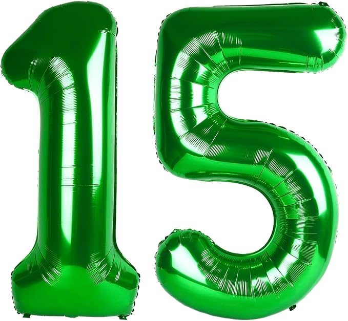 15 Balloon - Green Birthday Number Balloons, 40 Inch Decorations Men Women | by ALPHADELTAPI