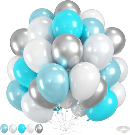 Double Stuffed Teal Balloons, Pearl White Balloon by Saxuxu