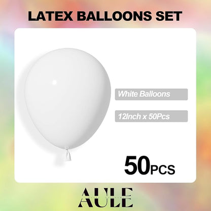 AULE 50Pcs Latex 12 Inch White Latex Balloons | Helium Happy Birthday - Image 3