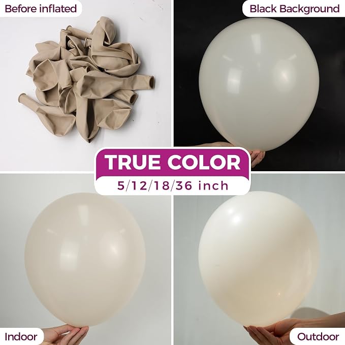 Bezente White Sand Giant Latex Round Balloons 36 Inch 8 Pack | Sand White Large - Image 2