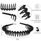 LAPOHI 10 PCS Non Slip Fashion Effortless Plastic Headbands with Teeth Comb Skinny Hair Bands for Women Men Teen Girls, Long Teeth Matte Black