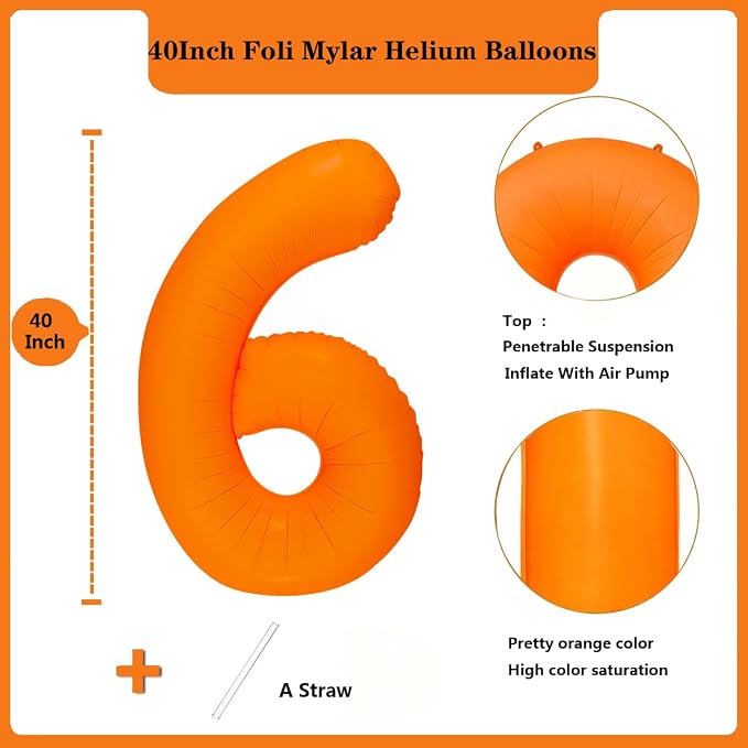 Fluorescent Orange Number Balloon 40 inch Giant Foil Helium Balloons Orange - Image 2