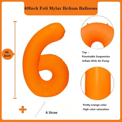 Fluorescent Orange Number Balloon 40 inch Giant Foil Helium Balloons Orange - Image 2