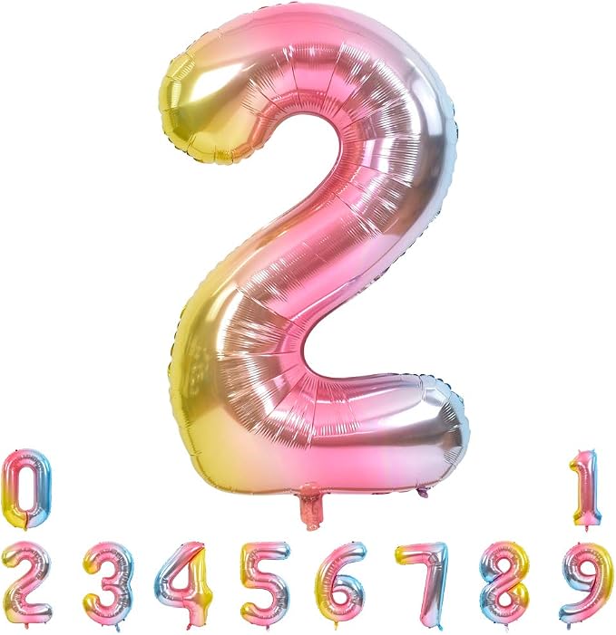 TONIFUL 40 Inch Rainbow Large Numbers Balloons 0-9, Number 2 Digital 2 Helium by TONIFUL