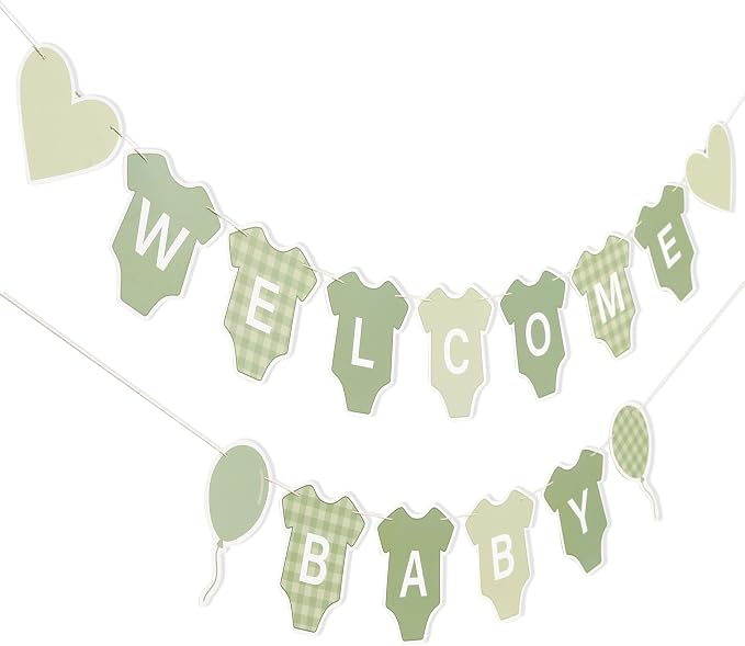 Green Gingham Baby Shower Banner - Image 3