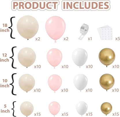Pink Beige White Balloons Arch Kit, Sand White, Different Size | Latex Balloons - Image 2