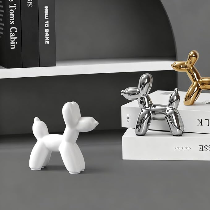 Notakia Cute Ceramics White Balloon Dog Statue Crafts Living Room Desktop - Image 5