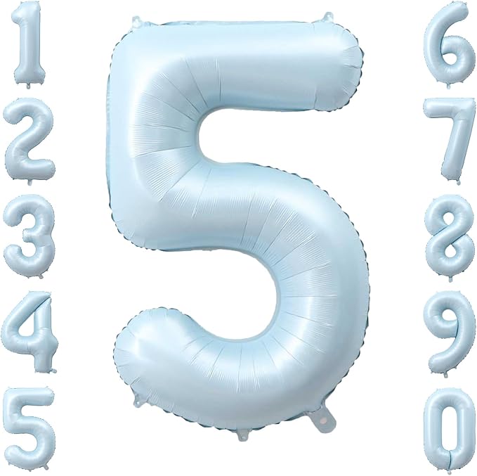 Baby Blue Number 5 Balloon 40 Inch, Sky Pastel Foil Numeral Party Supplies | by Unknown