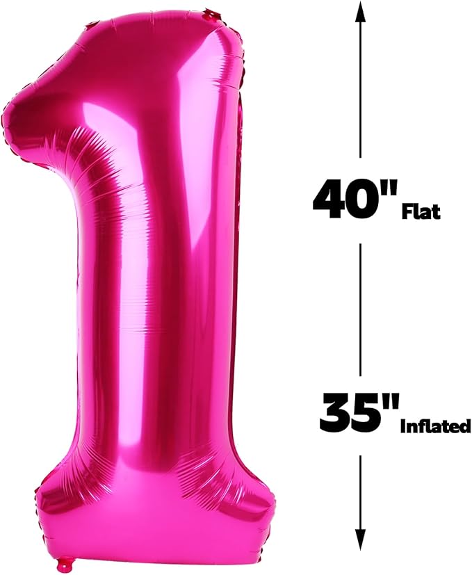 Hot Pink Number 1 Balloon 40 inch, Balloon numbers party supplies, deco photo - Image 2