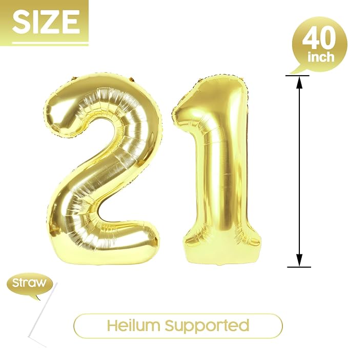 21 Balloon - Champagne Gold Birthday Number Balloons, 40 Inch Decorations | - Image 5
