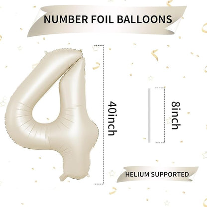 40 Inch Cream Number 4 Balloon, Digital 4 Cream White Giant 4 Foil Balloon - Image 2