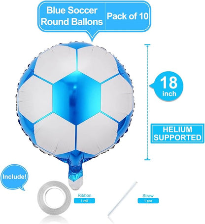 10 Pack 18 Inch Blue Soccer Foil Balloons Football Helium Metallic Mylar - Image 2