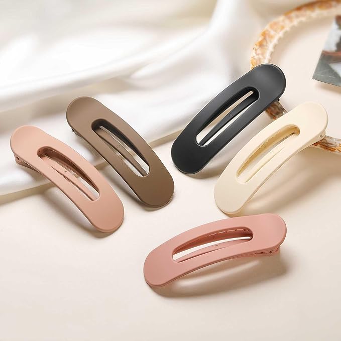 5 PCS Flat Hair Clips, Medium Lay Flat Claw Clips for Women Girls, Stylish Matte Non-slip Hair Claws for Thick Thin Hair(Black&Brown)