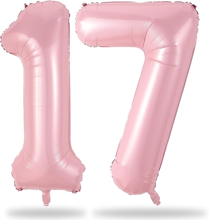 Large Light Pink 17 Balloon, Foil Number 1 & 7 Helium Balloon, 40 Inch Mylar by Lingqiang