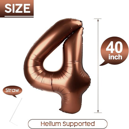 4 Balloon - Brown Birthday Number Balloons, 40 Inch Decorations Men Women | - Image 5