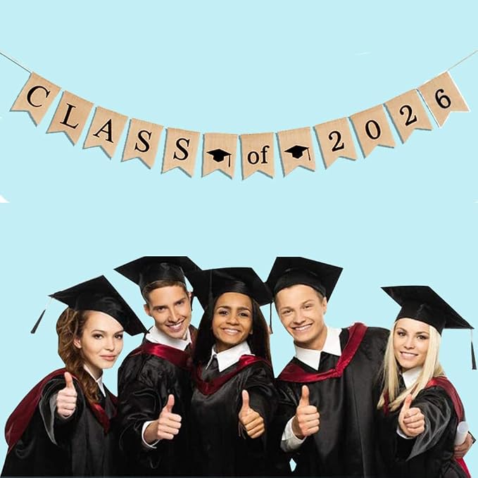 Burlap Class of 2026 Graduation Banner Decorations Congratulations Banners | No - Image 2