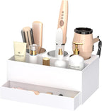 NIUBEE Hair Tool Organizer, White Acrylic Hair Dryer and Styling Organizer with Drawer, Bathroom Countertop Blow Dryer Holder, Vanity Caddy Storage Stand for Accessories, Makeup, Toiletries