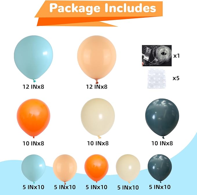 HILAVO Orange and Blue Balloons Arch Kit Retro Dusty Blue Teal Orange Ivory - Image 3
