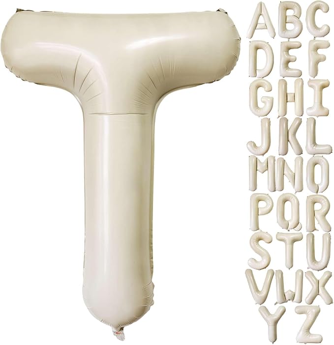 Cream White Letter T Balloons, 40 Inch Giant Foil Mylar Helium Balloons by Lovoir